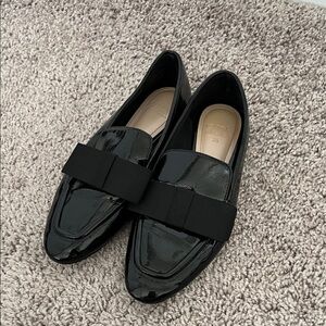 Zara Patent Leather Black Bow Loafers
